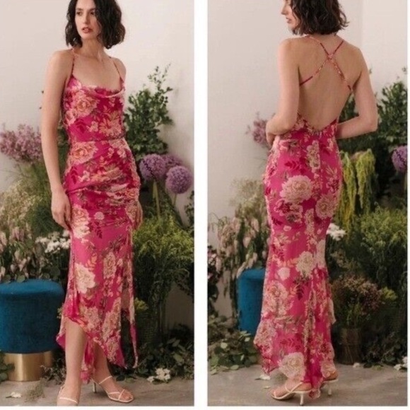 REVOLVE Sau Lee Fredia Freida Dress 14 Fuchsia Floral Maxi Low Strappy Back - Picture 2 of 16
